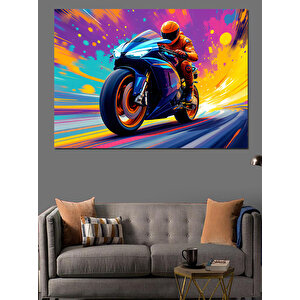 Renk Patlamalı Motosiklet Dekoratif Kanvas - Mdf Ahşap Tablo