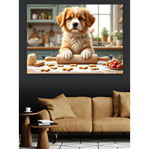 Mutfakta Kurabiye Yapan Köpek Dekoratif Kanvas - Mdf Ahşap Tablo 25x35 cm