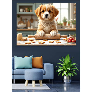 Mutfakta Kurabiye Yapan Köpek Dekoratif Kanvas - Mdf Ahşap Tablo 25x35 cm