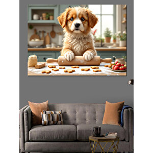 Mutfakta Kurabiye Yapan Köpek Dekoratif Kanvas - Mdf Ahşap Tablo