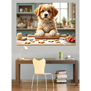 Mutfakta Kurabiye Yapan Köpek Dekoratif Kanvas - Mdf Ahşap Tablo