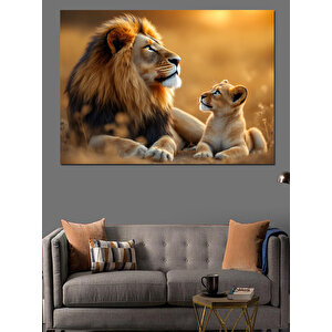 Aslan Ve Yavru Sevgisi Dekoratif Kanvas - Mdf Ahşap Tablo 50x70 cm