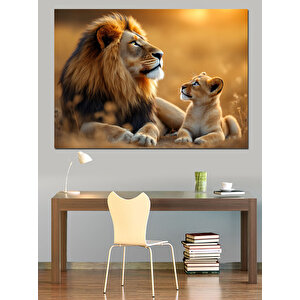 Aslan Ve Yavru Sevgisi Dekoratif Kanvas - Mdf Ahşap Tablo 50x70 cm