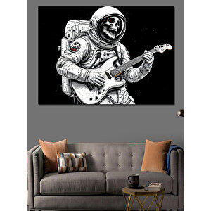Uzayda Gitar Çalan Astronot Dekoratif Kanvas - Mdf Ahşap Tablo 35x50 cm