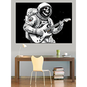 Uzayda Gitar Çalan Astronot Dekoratif Kanvas - Mdf Ahşap Tablo 35x50 cm