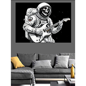 Uzayda Gitar Çalan Astronot Dekoratif Kanvas - Mdf Ahşap Tablo 35x50 cm