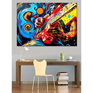 Renkli Rock Gitaristi Dekoratif Kanvas - Mdf Ahşap Tablo 100x140 cm