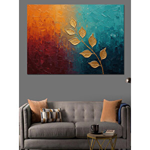 Altın Yapraklı Renk Kompozisyonu Dekoratif Kanvas - Mdf Ahşap Tablo