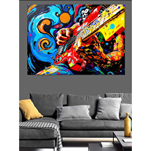 Renkli Rock Gitaristi Dekoratif Kanvas - Mdf Ahşap Tablo 70x100 cm