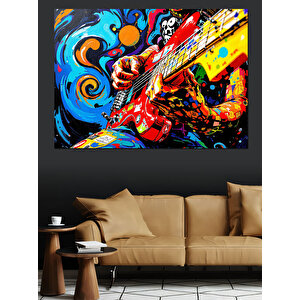 Renkli Rock Gitaristi Dekoratif Kanvas - Mdf Ahşap Tablo 70x100 cm