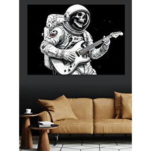 Uzayda Gitar Çalan Astronot Dekoratif Kanvas - Mdf Ahşap Tablo