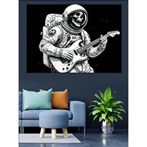 Uzayda Gitar Çalan Astronot Dekoratif Kanvas - Mdf Ahşap Tablo