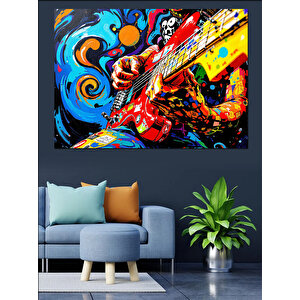 Renkli Rock Gitaristi Dekoratif Kanvas - Mdf Ahşap Tablo