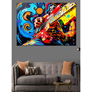 Renkli Rock Gitaristi Dekoratif Kanvas - Mdf Ahşap Tablo