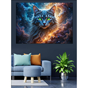 Galaktik Gözlü Kedi Portresi Dekoratif Kanvas - Mdf Ahşap Tablo 70x100 cm