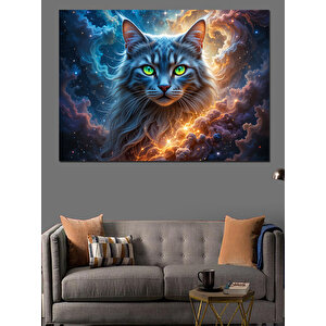 Galaktik Gözlü Kedi Portresi Dekoratif Kanvas - Mdf Ahşap Tablo 70x100 cm
