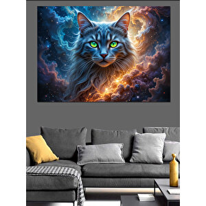 Galaktik Gözlü Kedi Portresi Dekoratif Kanvas - Mdf Ahşap Tablo