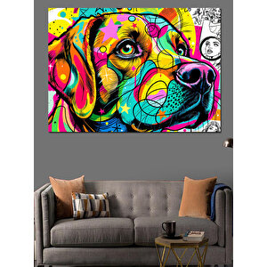 Pop Art Renkli Köpek Dekoratif Kanvas - Mdf Ahşap Tablo 35x50 cm
