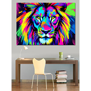 Neon Renkli Aslan Dekoratif Kanvas - Mdf Ahşap Tablo