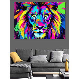 Neon Renkli Aslan Dekoratif Kanvas - Mdf Ahşap Tablo