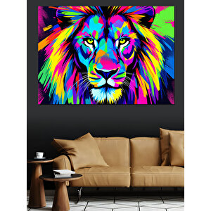 Neon Renkli Aslan Dekoratif Kanvas - Mdf Ahşap Tablo 70x100 cm