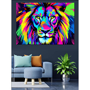 Neon Renkli Aslan Dekoratif Kanvas - Mdf Ahşap Tablo 70x100 cm