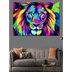 Neon Renkli Aslan Dekoratif Kanvas - Mdf Ahşap Tablo 70x100 cm