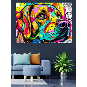 Pop Art Renkli Köpek Dekoratif Kanvas - Mdf Ahşap Tablo 50x70 cm