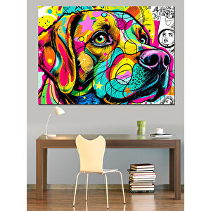 Pop Art Renkli Köpek Dekoratif Kanvas - Mdf Ahşap Tablo
