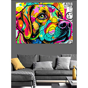 Pop Art Renkli Köpek Dekoratif Kanvas - Mdf Ahşap Tablo