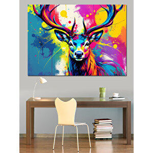 Renkli Geyik Portresi Dekoratif Kanvas - Mdf Ahşap Tablo 50x70 cm