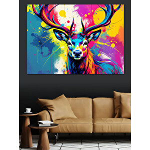 Renkli Geyik Portresi Dekoratif Kanvas - Mdf Ahşap Tablo 50x70 cm