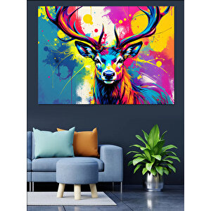Renkli Geyik Portresi Dekoratif Kanvas - Mdf Ahşap Tablo