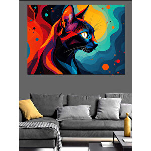 Neon Renkli Kara Kedi Dekoratif Kanvas - Mdf Ahşap Tablo 50x70 cm
