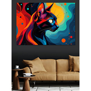 Neon Renkli Kara Kedi Dekoratif Kanvas - Mdf Ahşap Tablo 50x70 cm