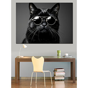 Güneş Gözlüklü Kedi Dekoratif Kanvas - Mdf Ahşap Tablo 70x100 cm