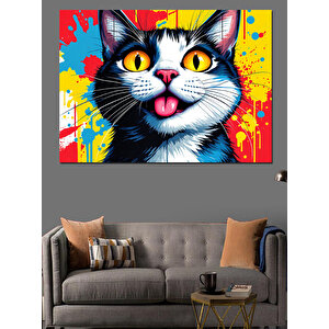 Renkli Patili Komik Kedi Dekoratif Kanvas - Mdf Ahşap Tablo