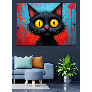 Kırmızı Arka Plan Kara Kedi Dekoratif Kanvas - Mdf Ahşap Tablo 70x100 cm