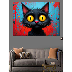 Kırmızı Arka Plan Kara Kedi Dekoratif Kanvas - Mdf Ahşap Tablo 70x100 cm