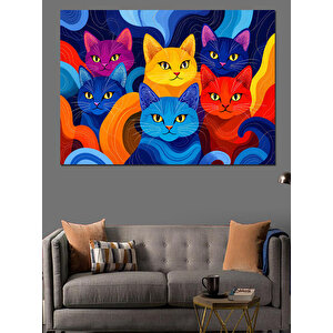 Renkli Soyut Kediler Dekoratif Kanvas - Mdf Ahşap Tablo 25x35 cm