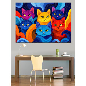 Renkli Soyut Kediler Dekoratif Kanvas - Mdf Ahşap Tablo 25x35 cm