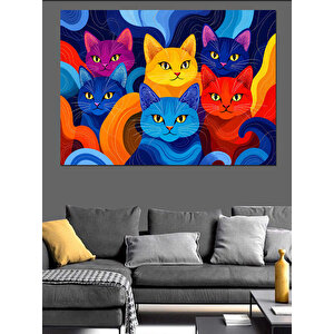 Renkli Soyut Kediler Dekoratif Kanvas - Mdf Ahşap Tablo 25x35 cm