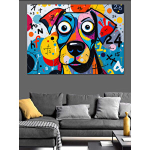 Renkli Soyut Köpek Yüzü Dekoratif Kanvas - Mdf Ahşap Tablo 50x70 cm
