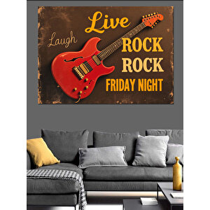Kırmızı Gitarlı Rock Posteri Dekoratif Kanvas - Mdf Ahşap Tablo 25x35 cm
