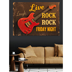 Kırmızı Gitarlı Rock Posteri Dekoratif Kanvas - Mdf Ahşap Tablo 25x35 cm