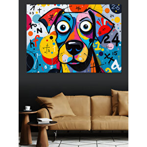 Renkli Soyut Köpek Yüzü Dekoratif Kanvas - Mdf Ahşap Tablo