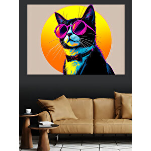 Güneş Gözlüklü Renkli Kedi Dekoratif Kanvas - Mdf Ahşap Tablo