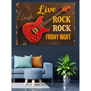 Kırmızı Gitarlı Rock Posteri Dekoratif Kanvas - Mdf Ahşap Tablo 70x100 cm