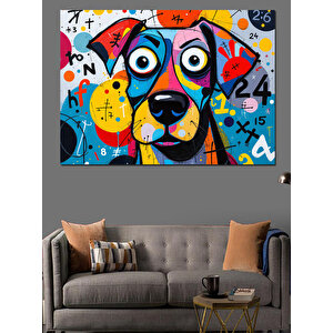Renkli Soyut Köpek Yüzü Dekoratif Kanvas - Mdf Ahşap Tablo 35x50 cm