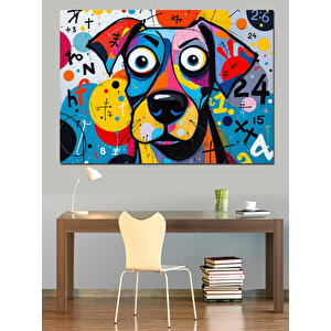 Renkli Soyut Köpek Yüzü Dekoratif Kanvas - Mdf Ahşap Tablo 35x50 cm